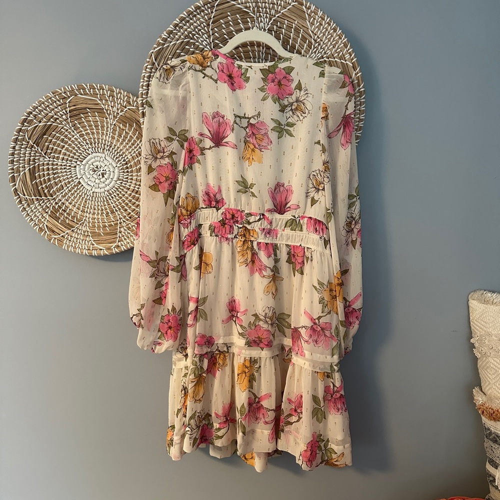 Maeve Cream Floral Mini Dress with Pink & Yellow Flowers - Picture 6 of 11
